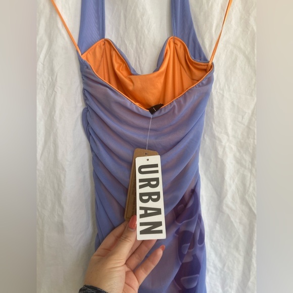 Silence + Noise Purple and Orange Halter Midi Dress Size XS NEW - Picture 7 of 16